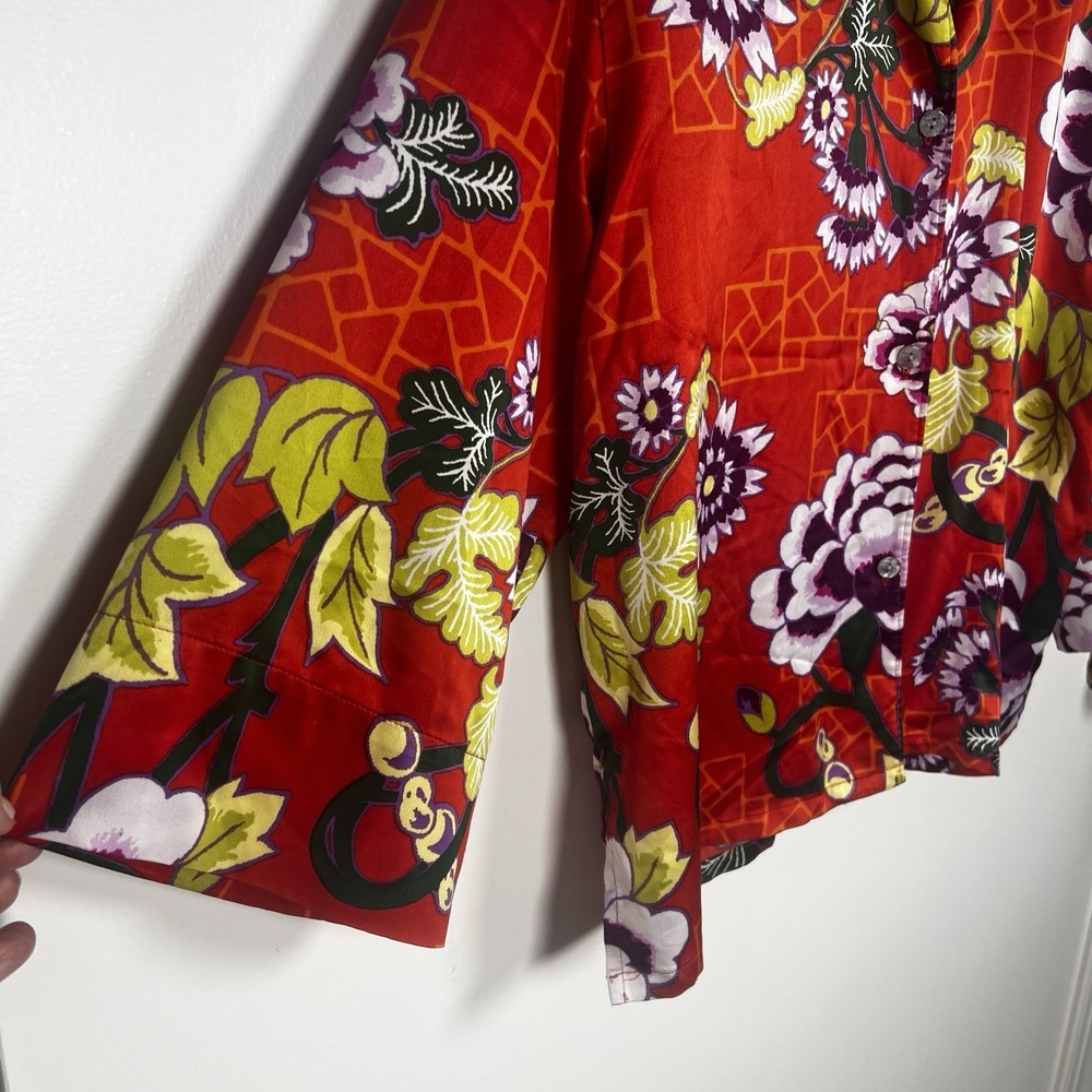 Natori Small Floral Mandarin‎ Collar Button Front Boxy Floral Silky PJ Top - Picture 5 of 11